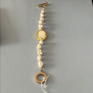 Elegant Gold plated  and White Pearl toggle Bracelet